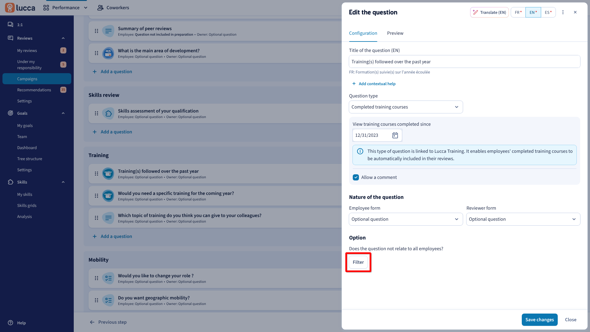 Filter questions/sections so they are visible to a specific population