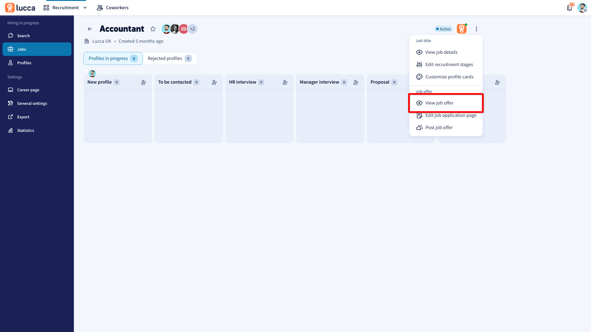 Creating and editing a job application page